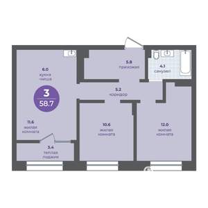 3-к квартира, вторичка, 55м2, 2/15 этаж