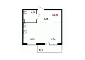 1-к квартира, вторичка, 34м2, 15/18 этаж