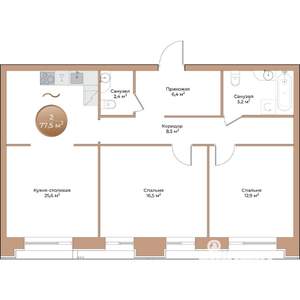 2-к квартира, строящийся дом, 78м2, 10/24 этаж