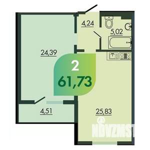 2-к квартира, строящийся дом, 62м2, 18/19 этаж