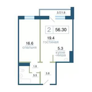 2-к квартира, вторичка, 56м2, 17/17 этаж