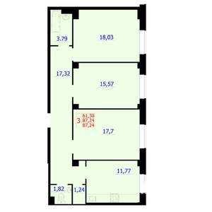 3-к квартира, строящийся дом, 87м2, 1/9 этаж