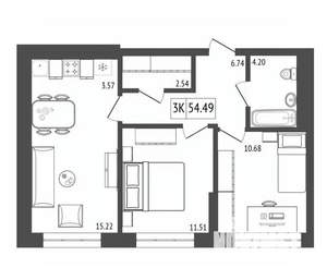 3-к квартира, вторичка, 54м2, 12/17 этаж