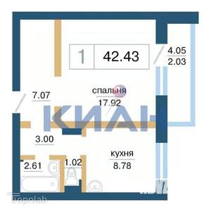 1-к квартира, вторичка, 43м2, 12/15 этаж