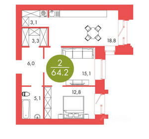 3-к квартира, вторичка, 64м2, 13/17 этаж