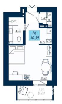 1-к квартира, вторичка, 30м2, 4/19 этаж
