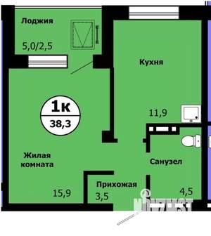 1-к квартира, строящийся дом, 38м2, 12/19 этаж