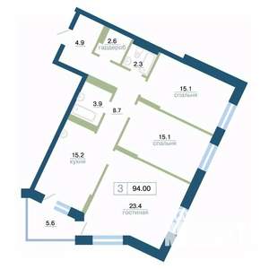 3-к квартира, вторичка, 94м2, 19/24 этаж