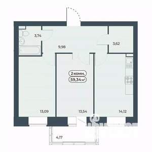 2-к квартира, строящийся дом, 59м2, 3/9 этаж