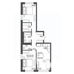 3-к квартира, вторичка, 65м2, 12/17 этаж