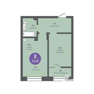 2-к квартира, вторичка, 43м2, 2/10 этаж