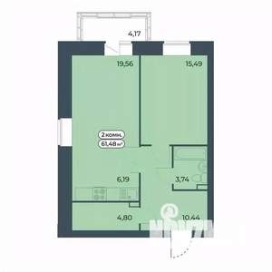2-к квартира, строящийся дом, 61м2, 1/9 этаж