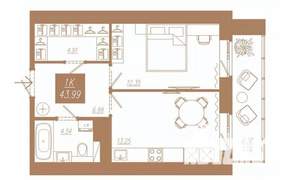 1-к квартира, строящийся дом, 44м2, 12/23 этаж