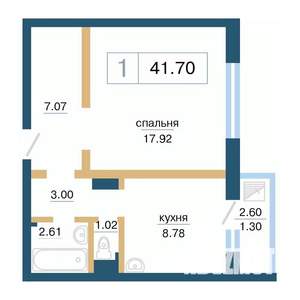 1-к квартира, вторичка, 42м2, 14/17 этаж