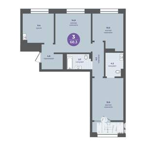 3-к квартира, вторичка, 65м2, 4/25 этаж