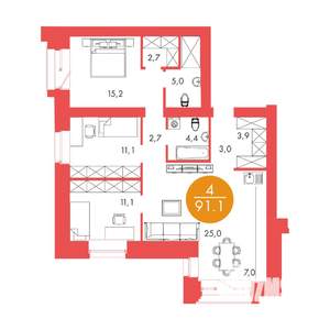 4-к квартира, вторичка, 91м2, 8/17 этаж