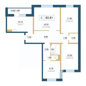 4-к квартира, вторичка, 84м2, 17/17 этаж