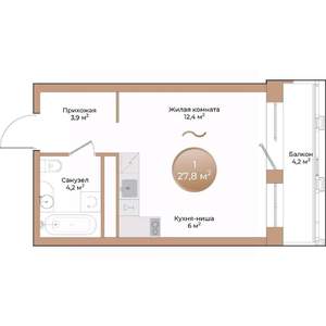 Студия квартира, вторичка, 28м2, 3/24 этаж