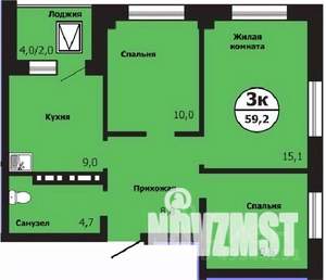 3-к квартира, строящийся дом, 59м2, 10/19 этаж