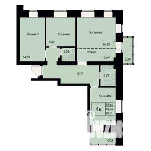 4-к квартира, строящийся дом, 87м2, 5/8 этаж