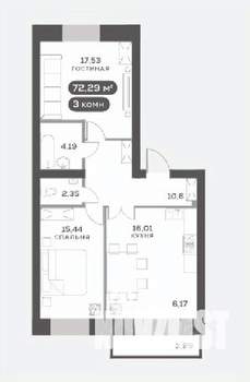3-к квартира, вторичка, 72м2, 5/15 этаж