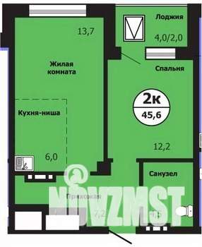 2-к квартира, строящийся дом, 46м2, 14/19 этаж