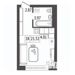 1-к квартира, строящийся дом, 21м2, 2/17 этаж