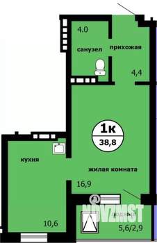 1-к квартира, сданный дом, 38м2, 5/9 этаж