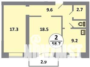 2-к квартира, вторичка, 60м2, 2/14 этаж