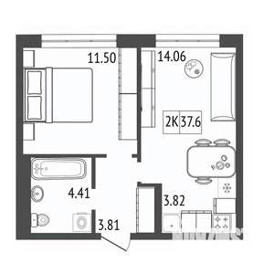 2-к квартира, вторичка, 38м2, 5/17 этаж