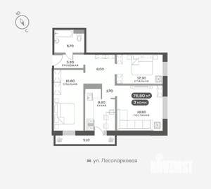 3-к квартира, вторичка, 77м2, 3/17 этаж