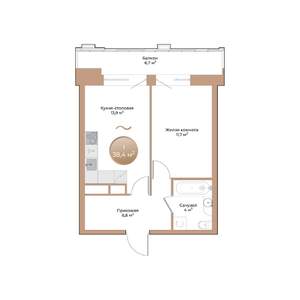 1-к квартира, строящийся дом, 38м2, 2/24 этаж