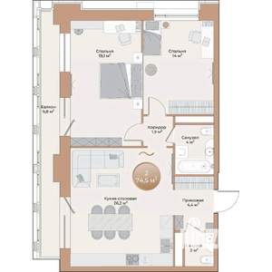 2-к квартира, строящийся дом, 75м2, 10/24 этаж