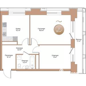 2-к квартира, вторичка, 58м2, 7/24 этаж