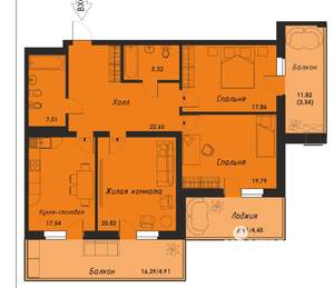 3-к квартира, сданный дом, 124м2, 12/21 этаж