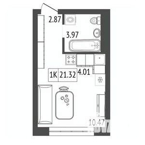 1-к квартира, строящийся дом, 21м2, 10/17 этаж
