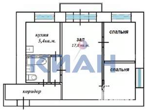 3-к квартира, вторичка, 43м2, 2/5 этаж