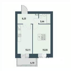 1-к квартира, строящийся дом, 40м2, 7/9 этаж