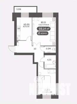 2-к квартира, вторичка, 59м2, 2/15 этаж