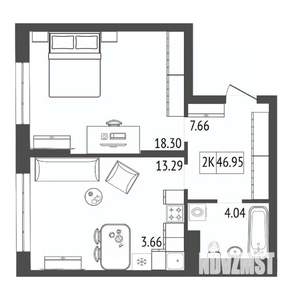 2-к квартира, вторичка, 47м2, 2/17 этаж