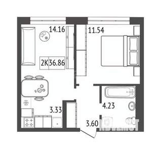 2-к квартира, вторичка, 37м2, 9/17 этаж