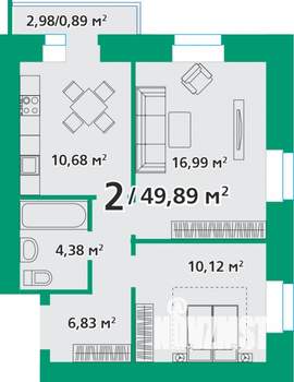 2-к квартира, вторичка, 52м2, 1/8 этаж