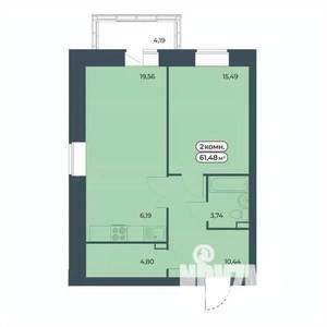 2-к квартира, вторичка, 61м2, 6/9 этаж