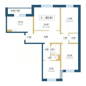 4-к квартира, вторичка, 84м2, 15/17 этаж