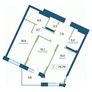 2-к квартира, вторичка, 76м2, 11/24 этаж