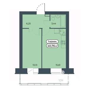 1-к квартира, вторичка, 41м2, 6/9 этаж