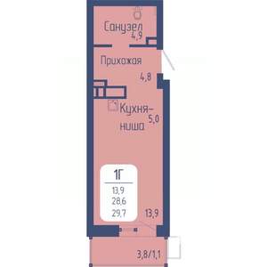 Студия квартира, вторичка, 30м2, 2/24 этаж