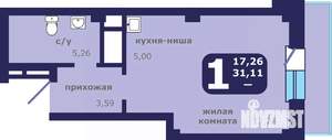 1-к квартира, строящийся дом, 31м2, 3/25 этаж