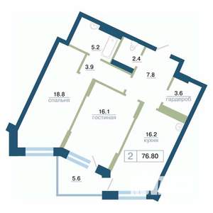 2-к квартира, вторичка, 77м2, 14/24 этаж