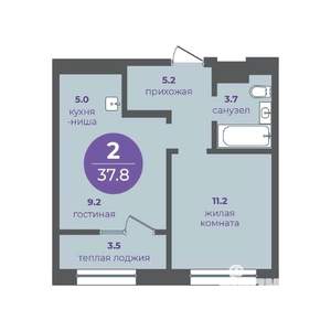 2-к квартира, вторичка, 38м2, 19/24 этаж